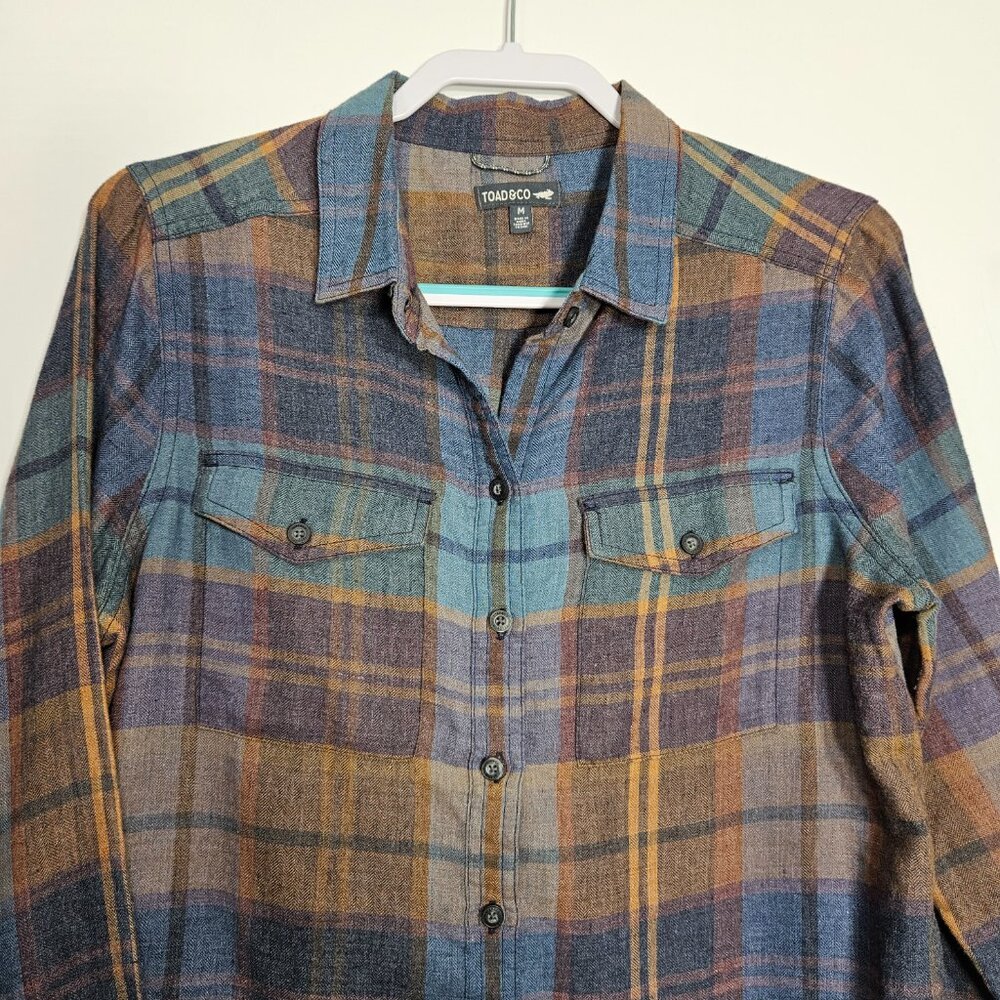 Toad&Co Reform Flannel Plaid Shirt Women’s Medium Organic Outdoor Casual - Picture 2 of 9